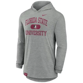 Nike Men's Florida State University/Seminole Logo Long Sleeve Tri-blend Hooded T-shirt - Dark Grey Heather