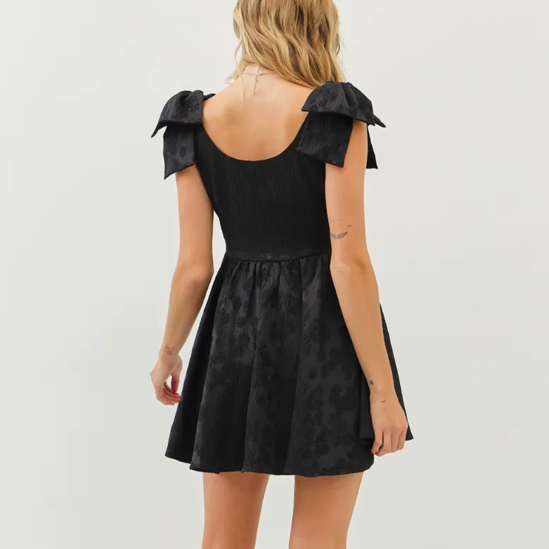 Nina Textured Flare Mini Dress with Bow Straps