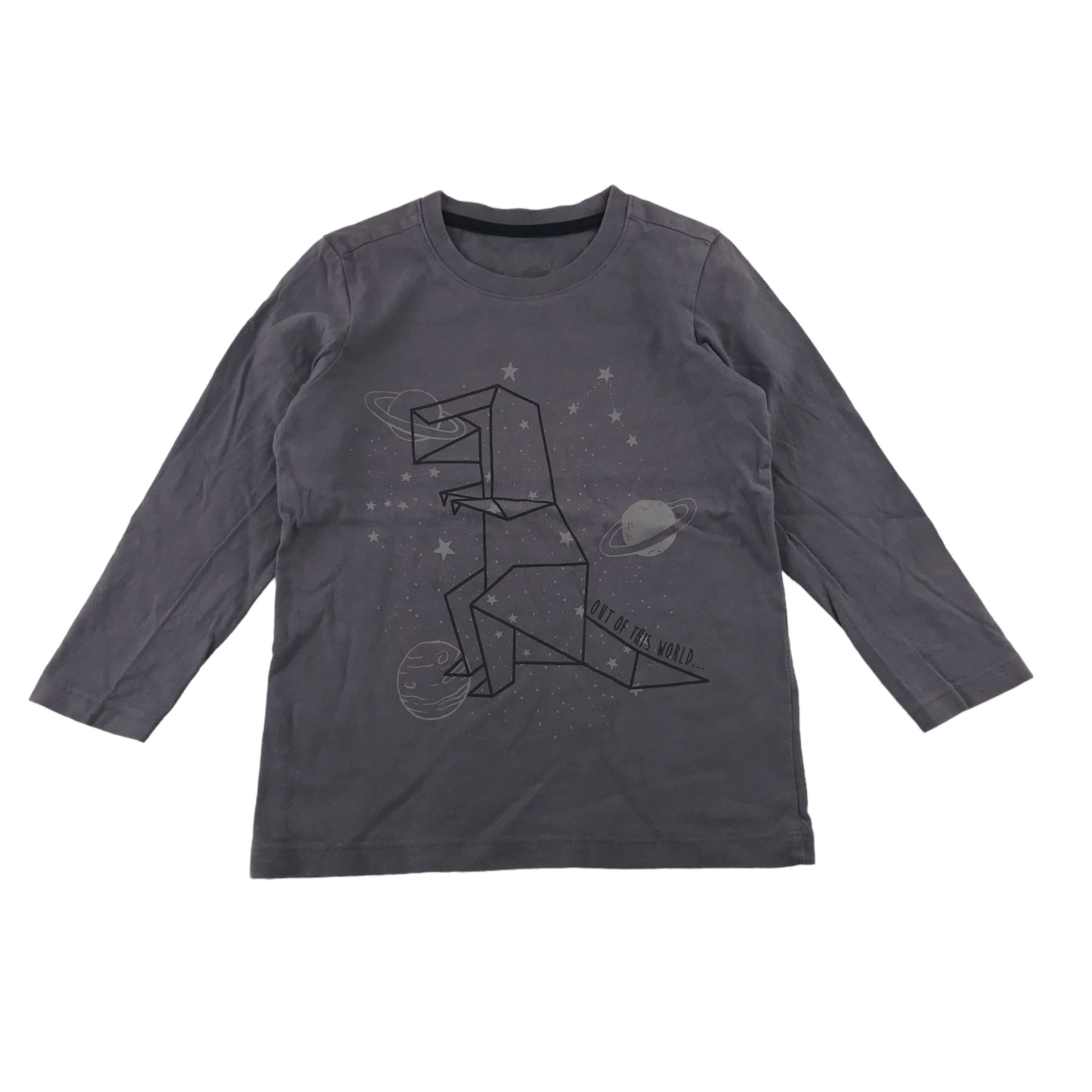 Nutmeg t-shirt 5-6 years greyish navy space dinosaur long sleeve cotton