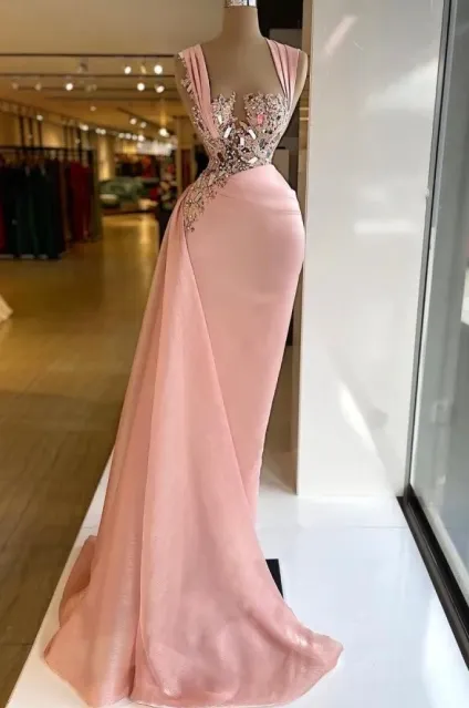 Pink Elegant Long Mermaid Prom Dresses With Glitter       fg756