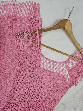 Pink vintage crochet dress Small 8