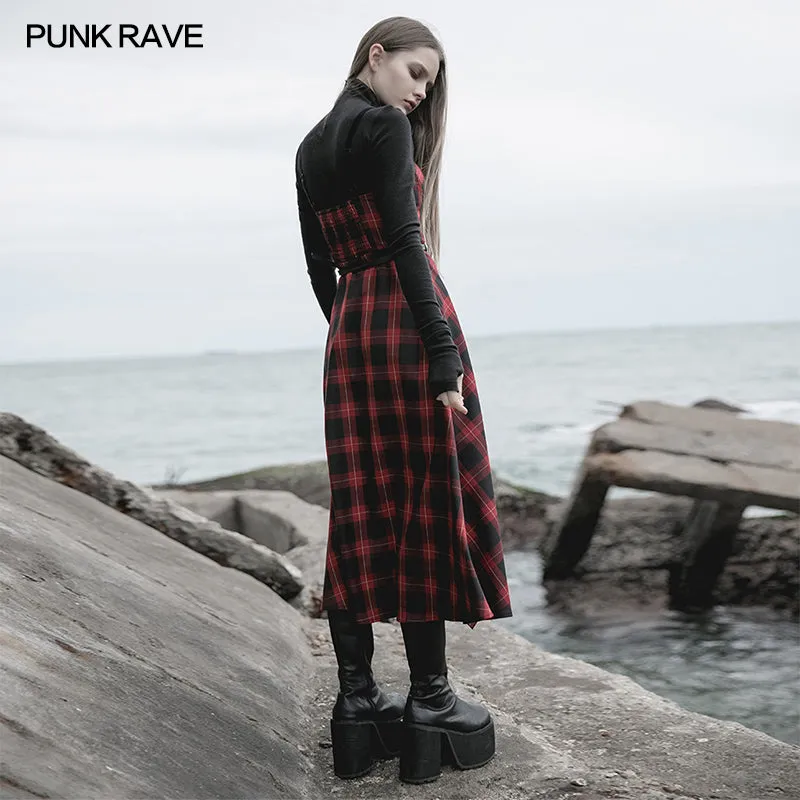 Plaid irregular flounces slip dress