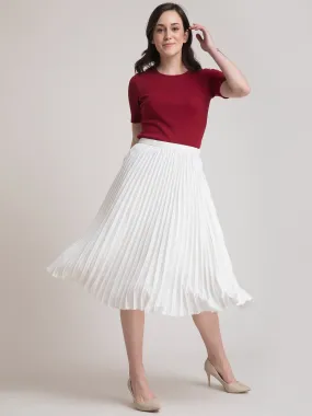 Pleated Flared Midi Skirt - White