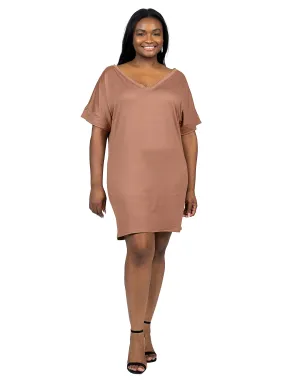 Plus Size Solid Color Loose Fit V Neck T Shirt Style Knee Length Dress