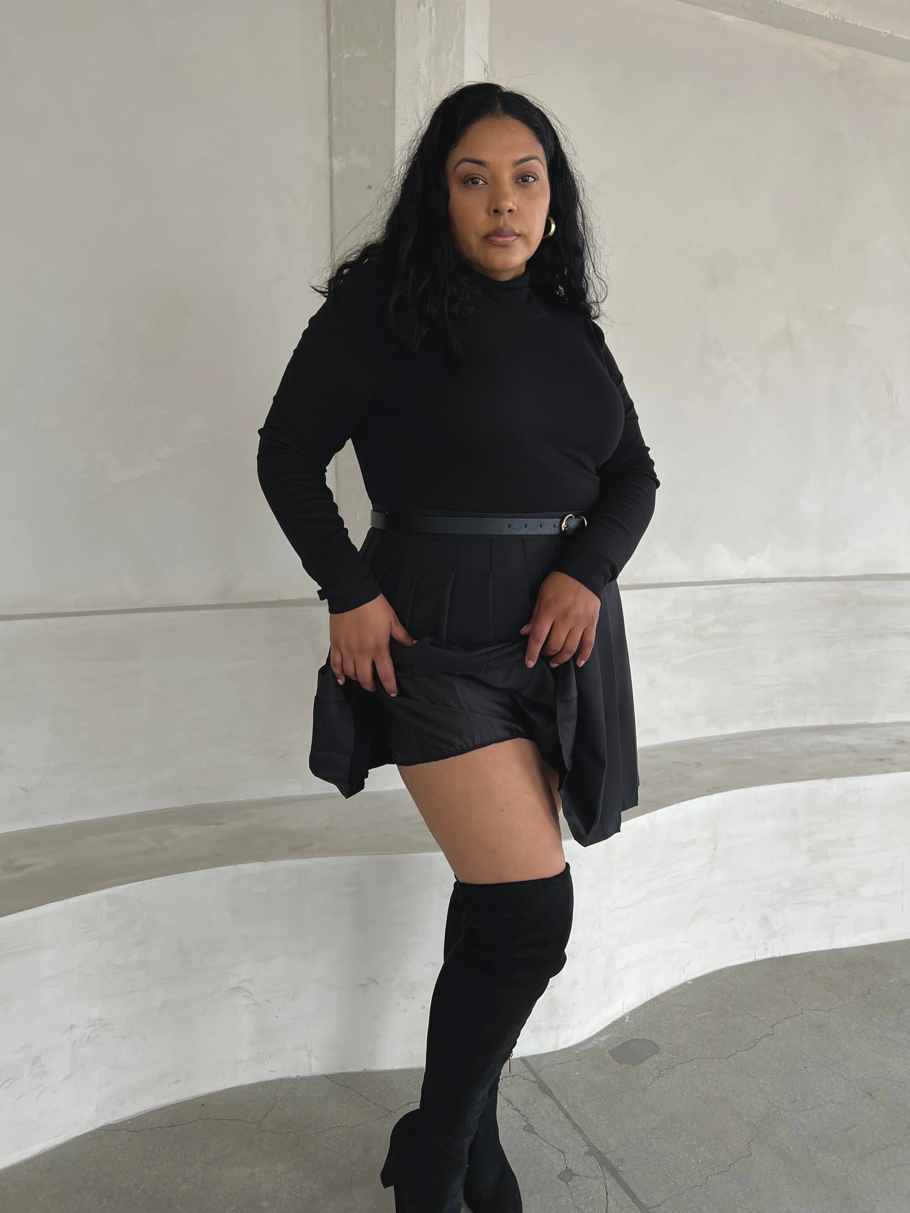 Plus Size Solid Pleated Skirt