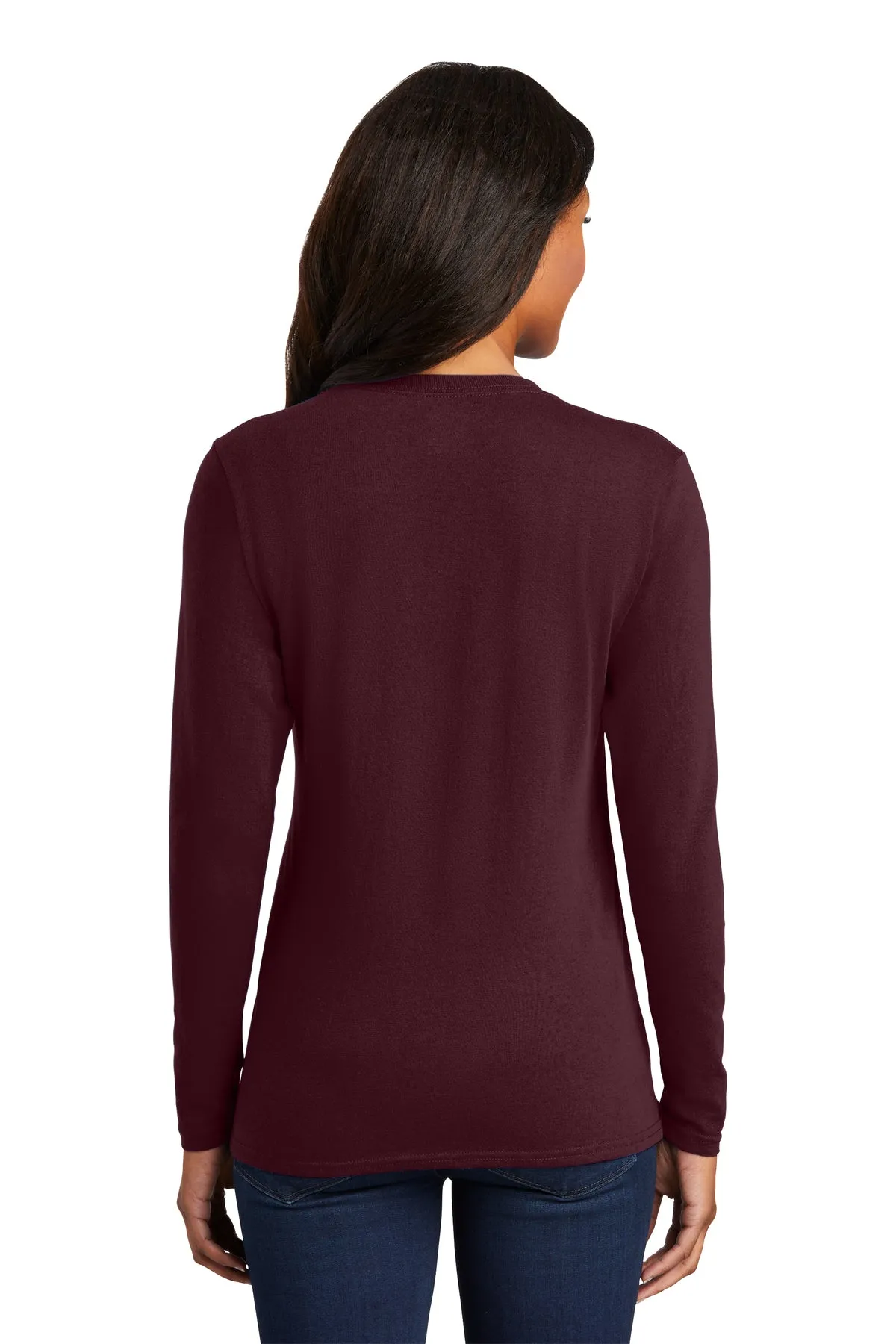 Port & Company Ladies Long Sleeve Custom Core Cotton Tee's, Athletic Maroon