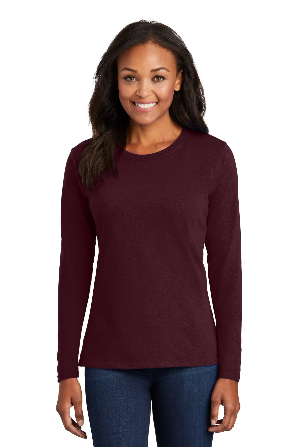 Port & Company Ladies Long Sleeve Custom Core Cotton Tee's, Athletic Maroon