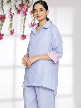 PowderBlue CottonSlub ShirtTop