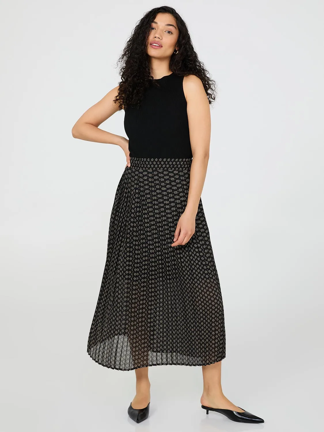 Printed Pleated Chiffon Skirt