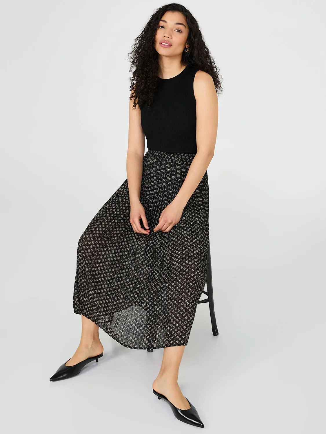 Printed Pleated Chiffon Skirt