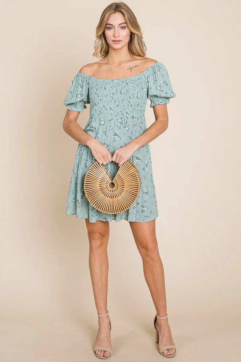 Puff Sleeve Smocked Off the shoulder Tiered Dress