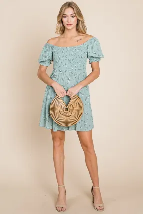 Puff Sleeve Smocked Off the shoulder Tiered Dress