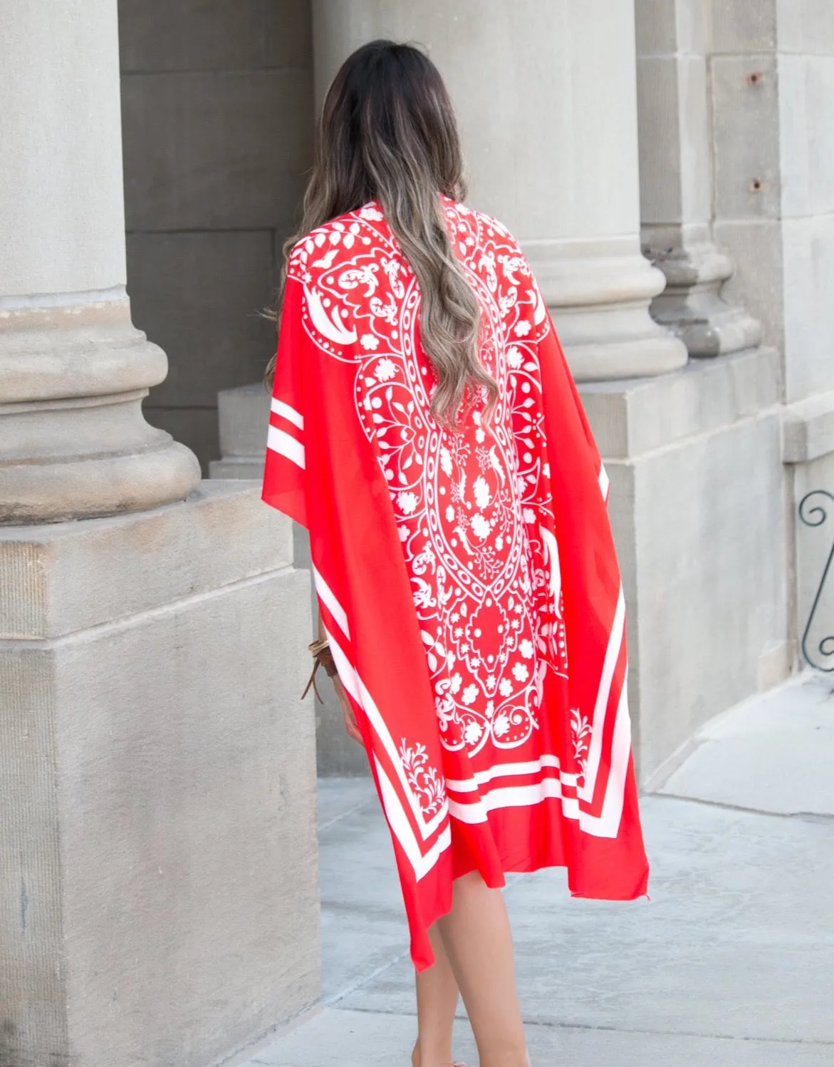 Red Boho Floral Kimono