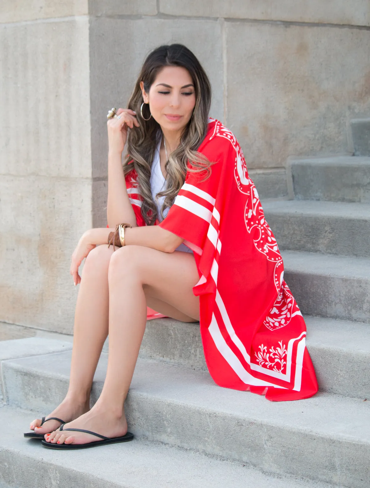 Red Boho Floral Kimono