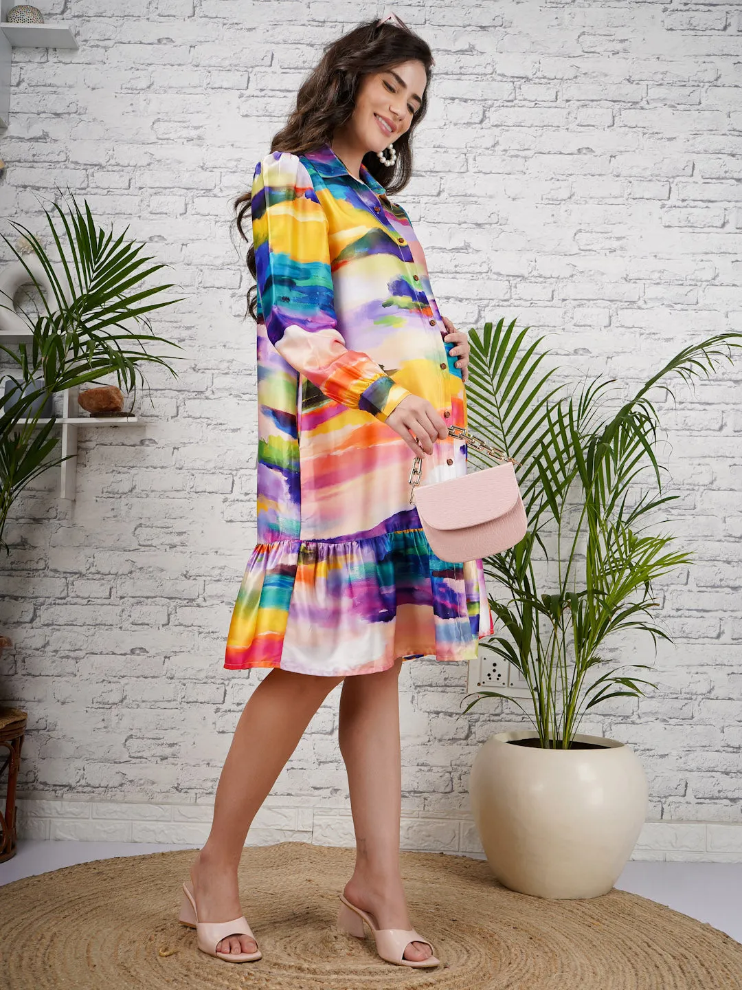 RICHA - YELLOW TROPICAL PRINT A- LINE MATERNITY DRESS