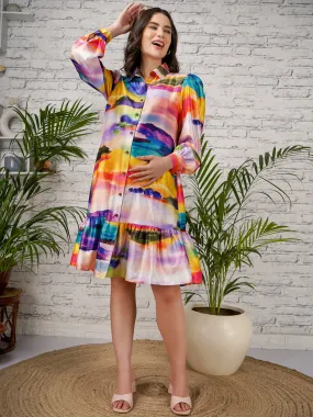 RICHA - YELLOW TROPICAL PRINT A- LINE MATERNITY DRESS