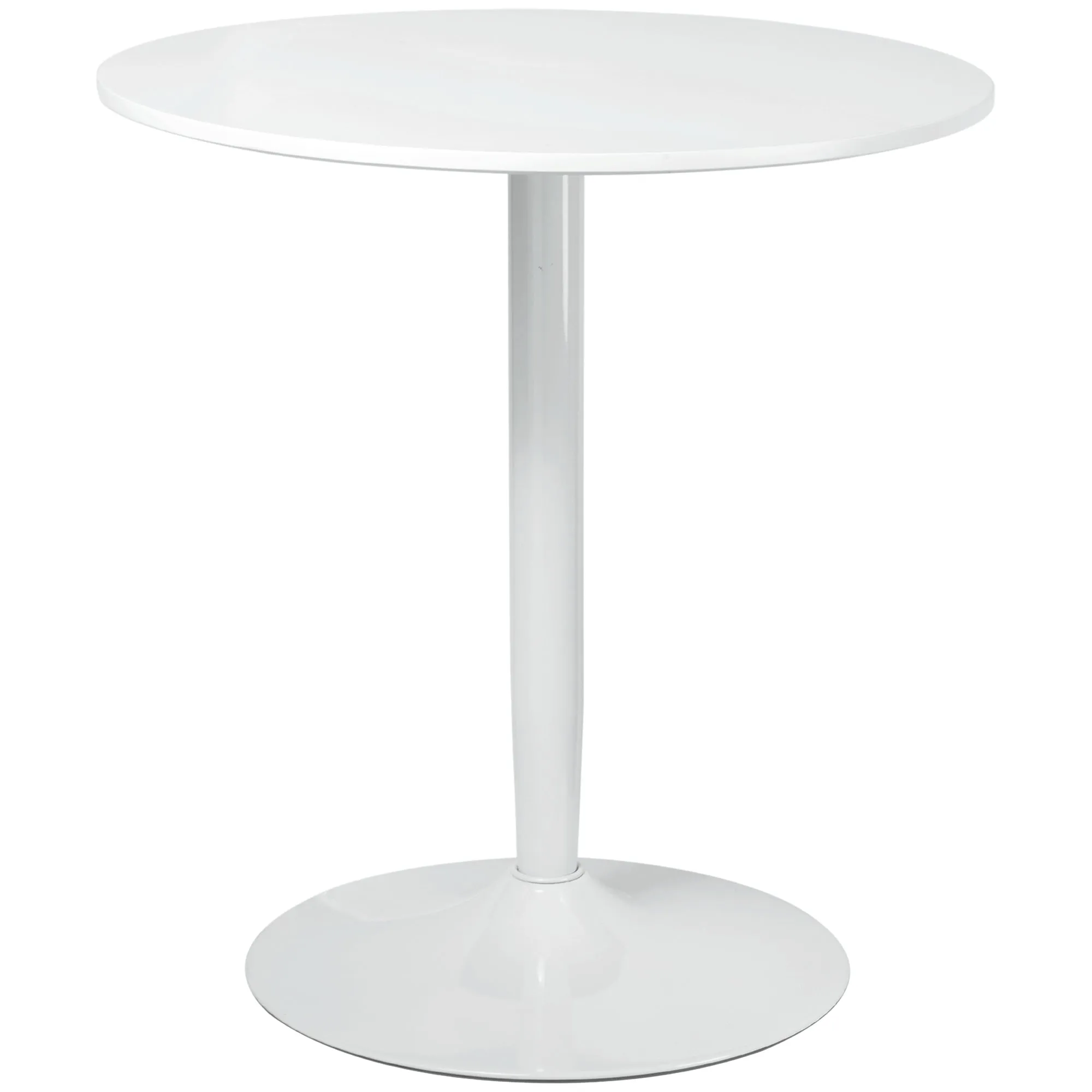 Round Dining Table, Modern Dining Room Table with Steel Base, Non-slip Foot Pad, Space Saving Small Dining Table, White