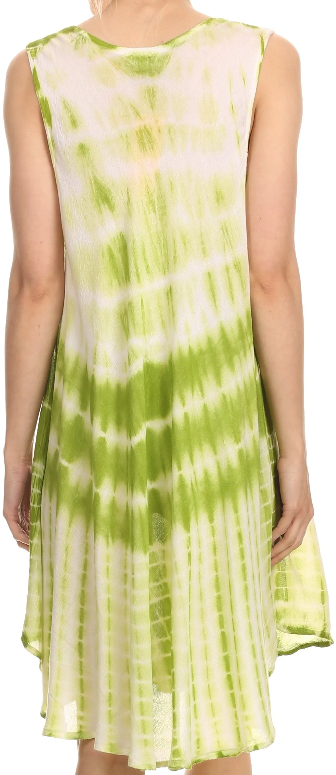 Sakkas Frankie Two Tone Tie Dyed Tank Dress / Cover Up With Embroidery Neckline