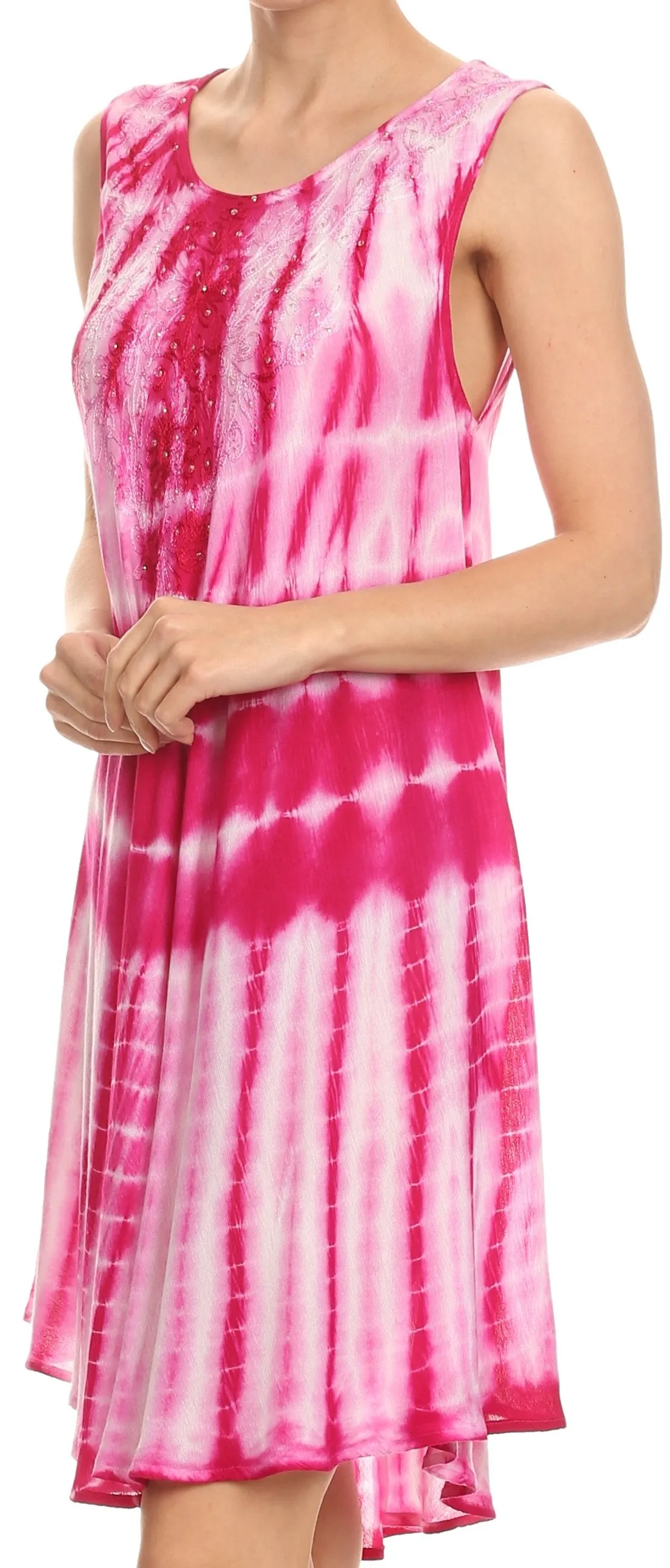 Sakkas Frankie Two Tone Tie Dyed Tank Dress / Cover Up With Embroidery Neckline