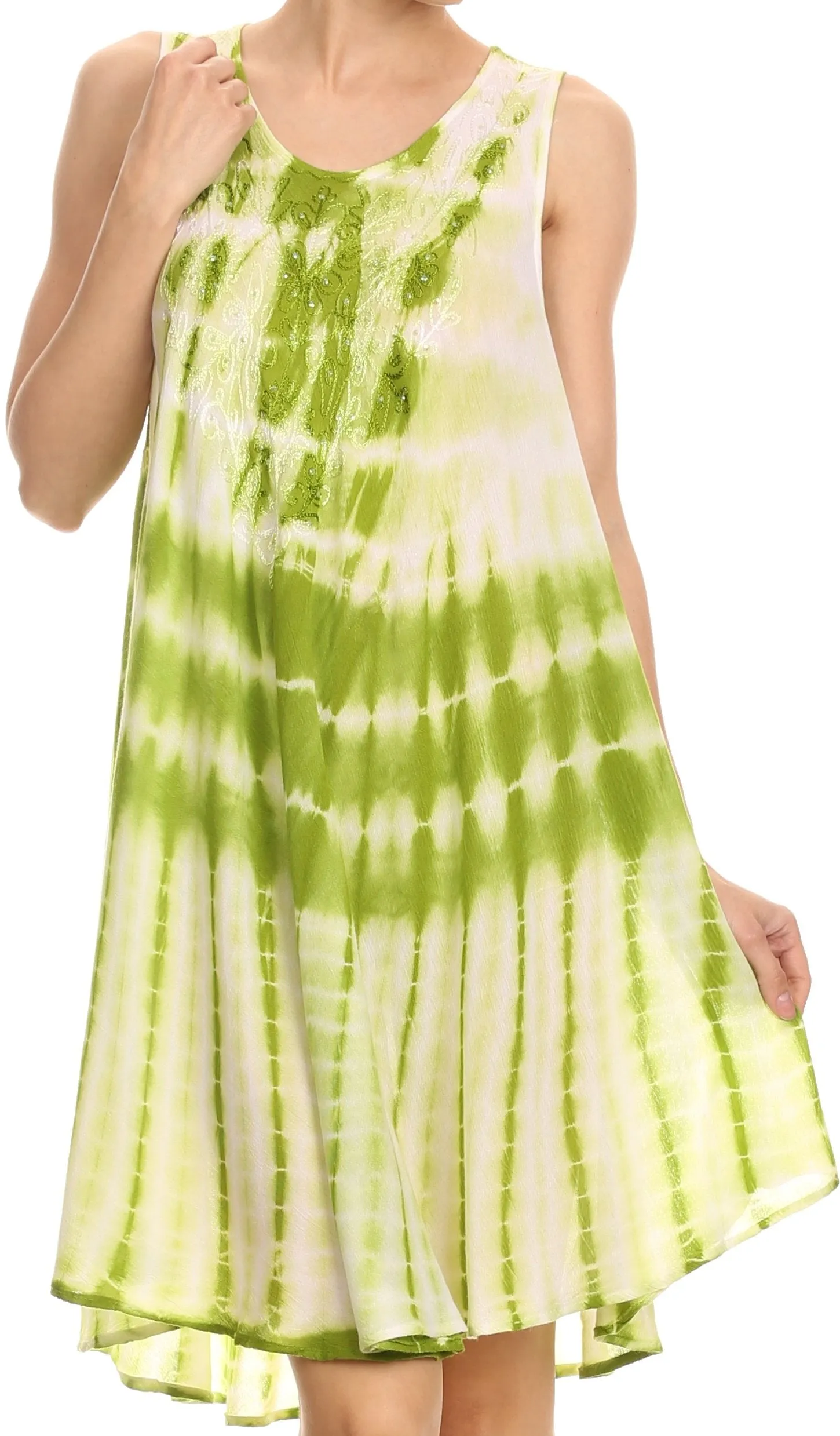 Sakkas Frankie Two Tone Tie Dyed Tank Dress / Cover Up With Embroidery Neckline