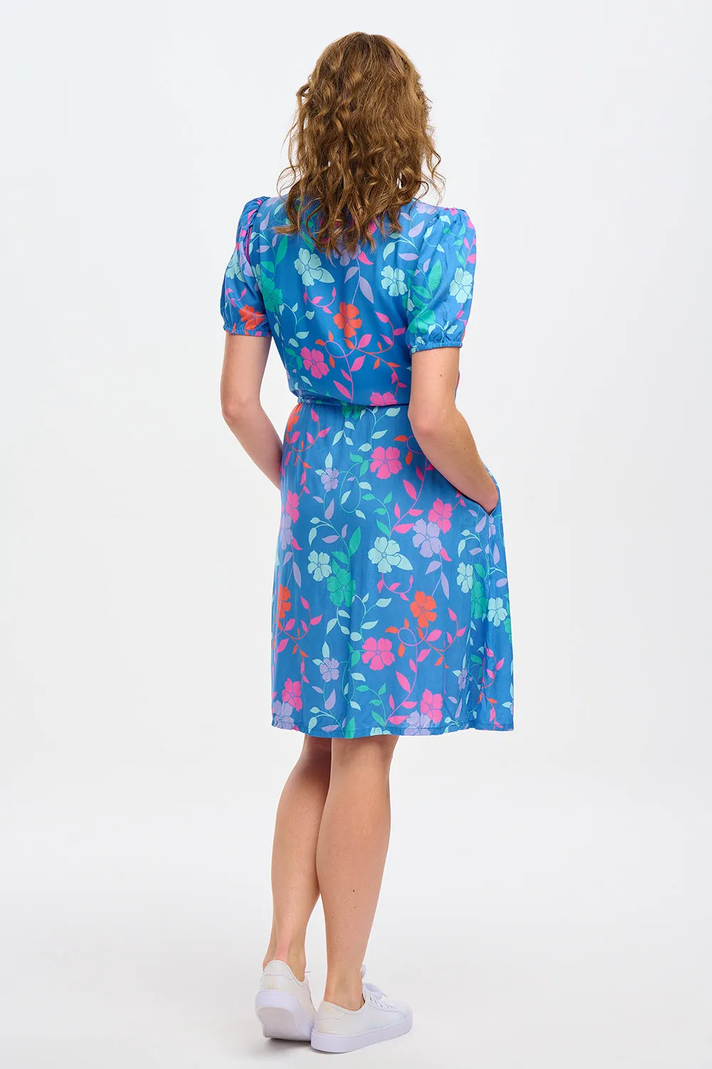 Salma Shirt Dress (Blue Rainbow Floral Vine)