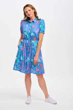 Salma Shirt Dress (Blue Rainbow Floral Vine)