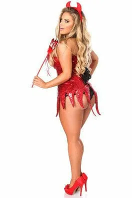 Sexy Deluxe Red Sequin Devil Corset Dress Halloween Costume