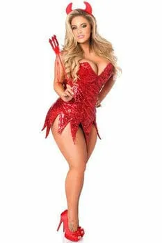 Sexy Deluxe Red Sequin Devil Corset Dress Halloween Costume