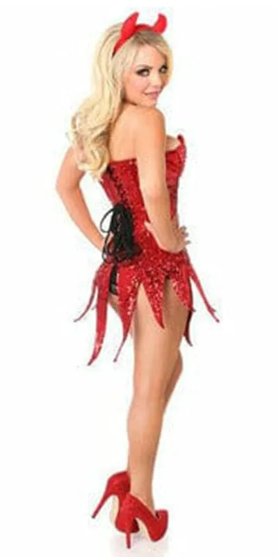 Sexy Deluxe Red Sequin Devil Corset Dress Halloween Costume