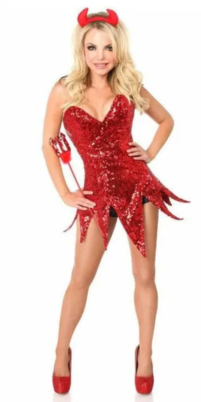 Sexy Deluxe Red Sequin Devil Corset Dress Halloween Costume