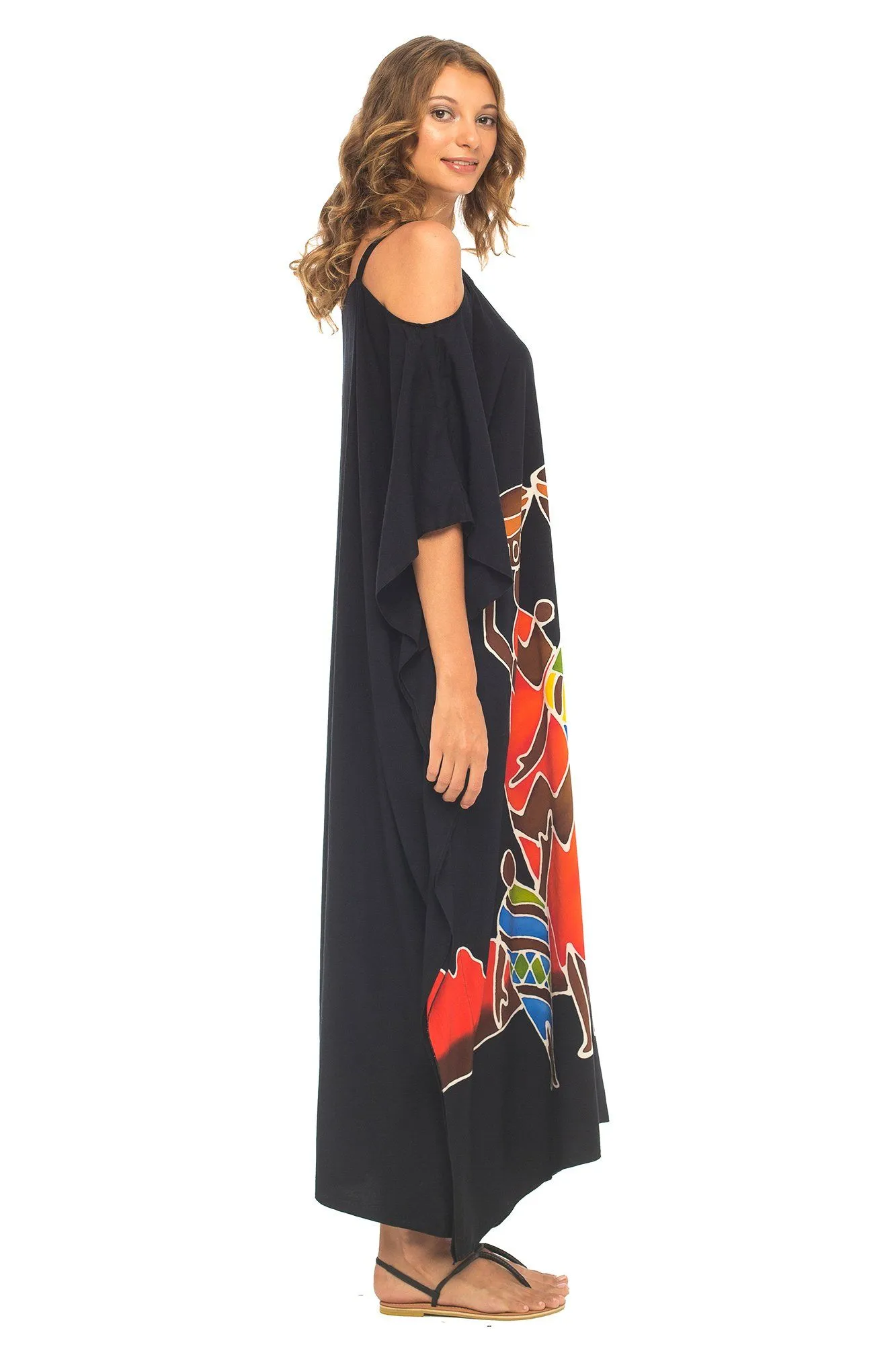 SHU-SHI Women's Kaftan Maxi Dress - Cold Shoulder, Casual Long Beach Cover-Up, Plus Size Caftan