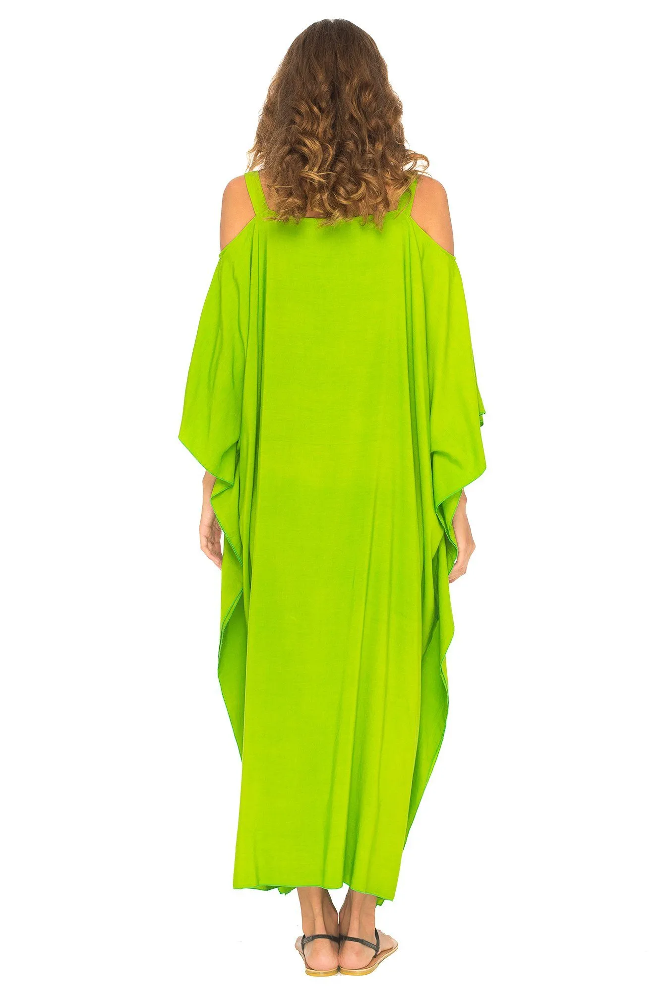 SHU-SHI Women's Kaftan Maxi Dress - Cold Shoulder, Casual Long Beach Cover-Up, Plus Size Caftan