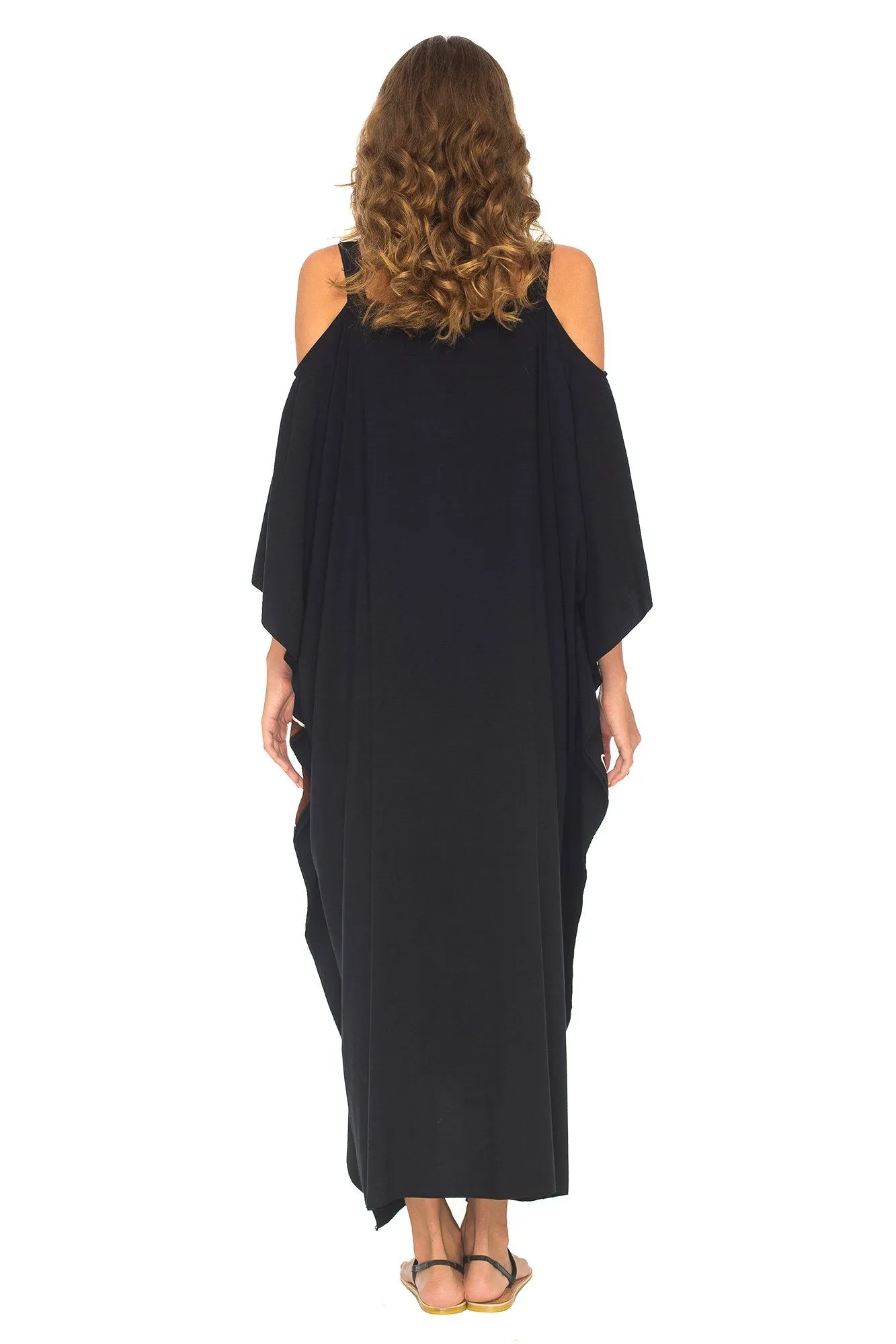 SHU-SHI Women's Kaftan Maxi Dress - Cold Shoulder, Casual Long Beach Cover-Up, Plus Size Caftan