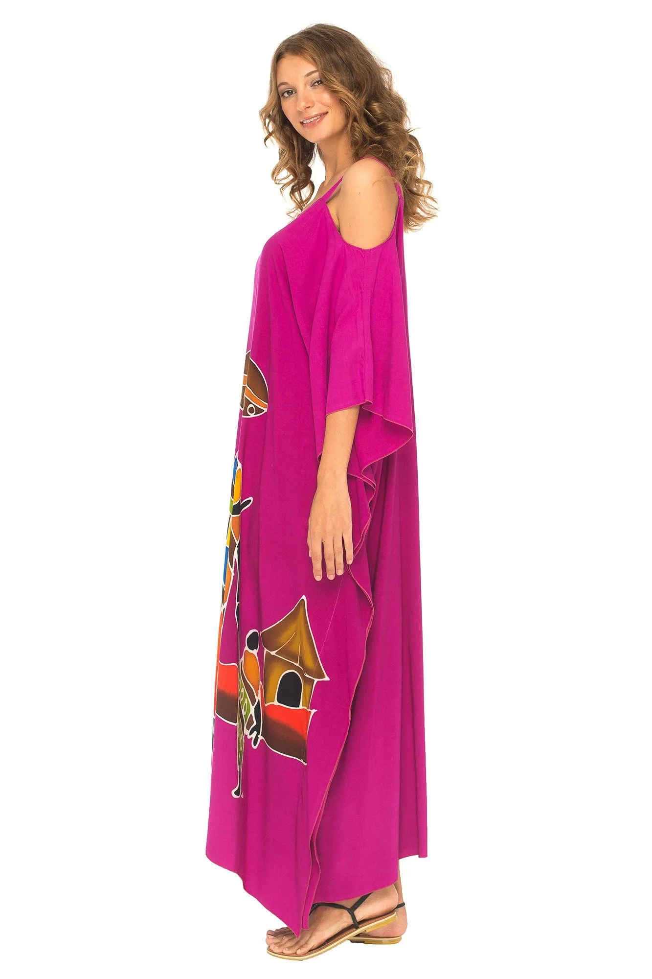 SHU-SHI Women's Kaftan Maxi Dress - Cold Shoulder, Casual Long Beach Cover-Up, Plus Size Caftan