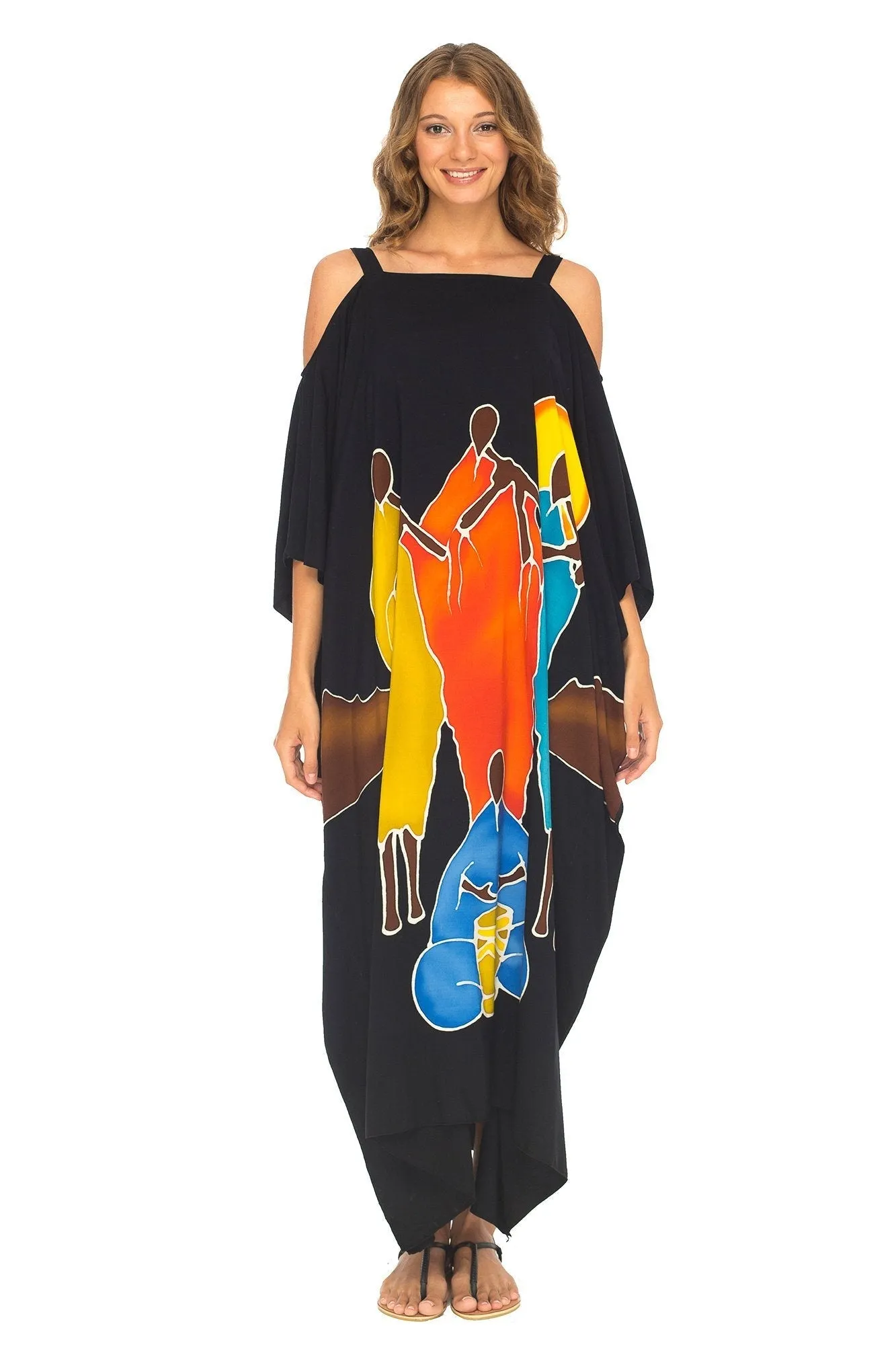 SHU-SHI Women's Kaftan Maxi Dress - Cold Shoulder, Casual Long Beach Cover-Up, Plus Size Caftan