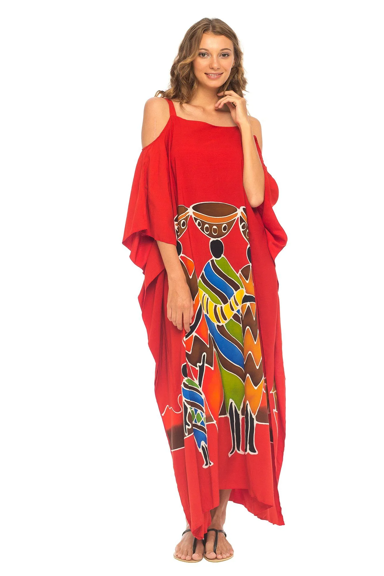 SHU-SHI Women's Kaftan Maxi Dress - Cold Shoulder, Casual Long Beach Cover-Up, Plus Size Caftan