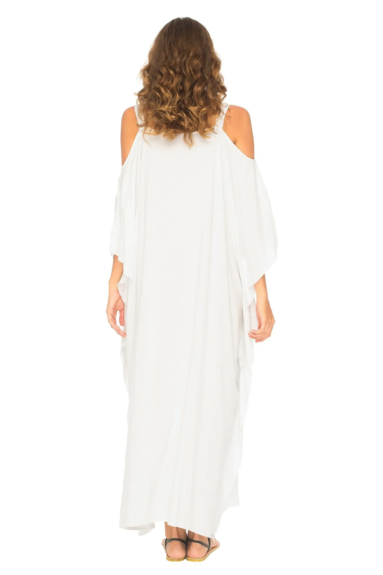 SHU-SHI Women's Kaftan Maxi Dress - Cold Shoulder, Casual Long Beach Cover-Up, Plus Size Caftan