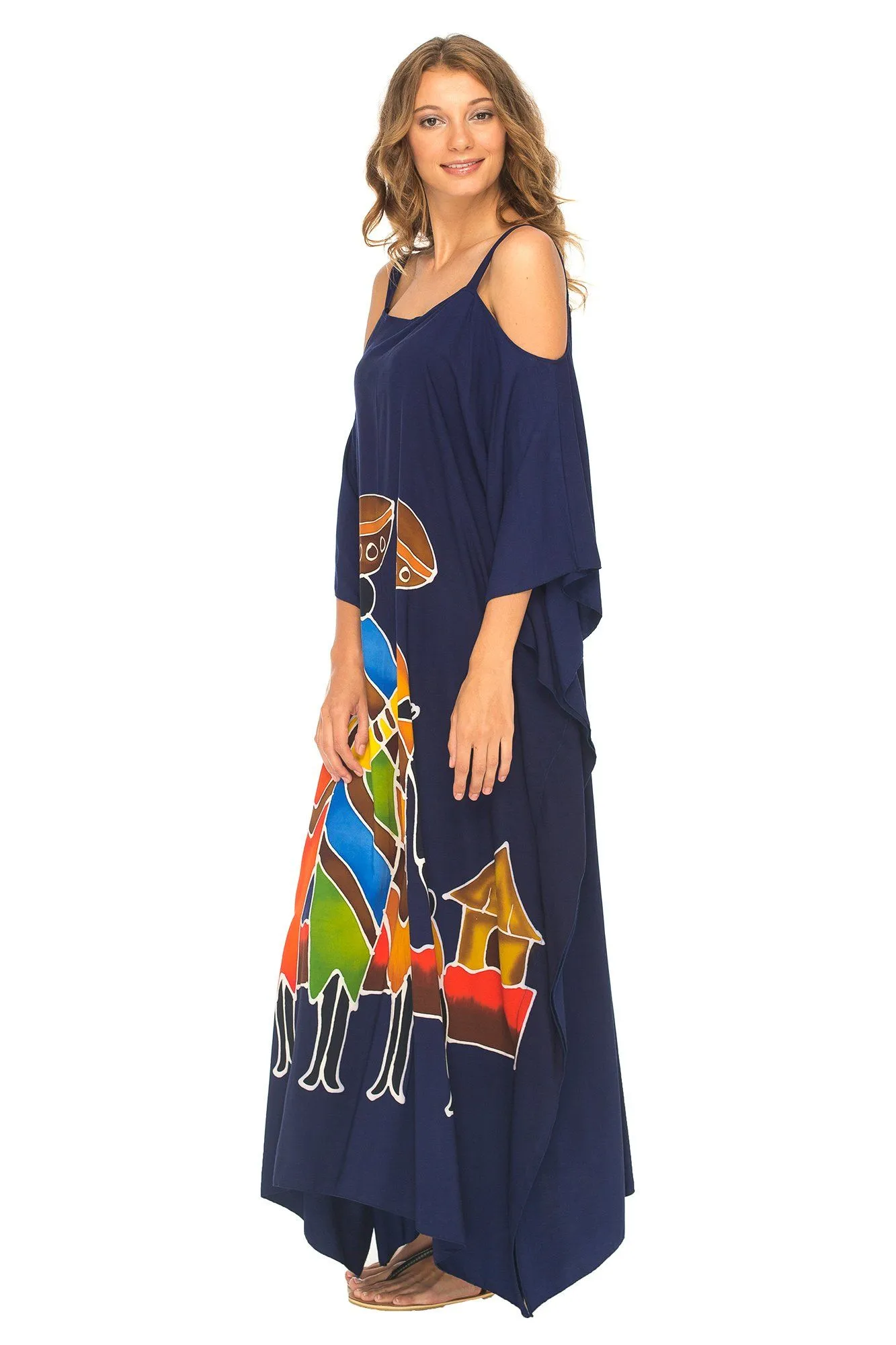 SHU-SHI Women's Kaftan Maxi Dress - Cold Shoulder, Casual Long Beach Cover-Up, Plus Size Caftan