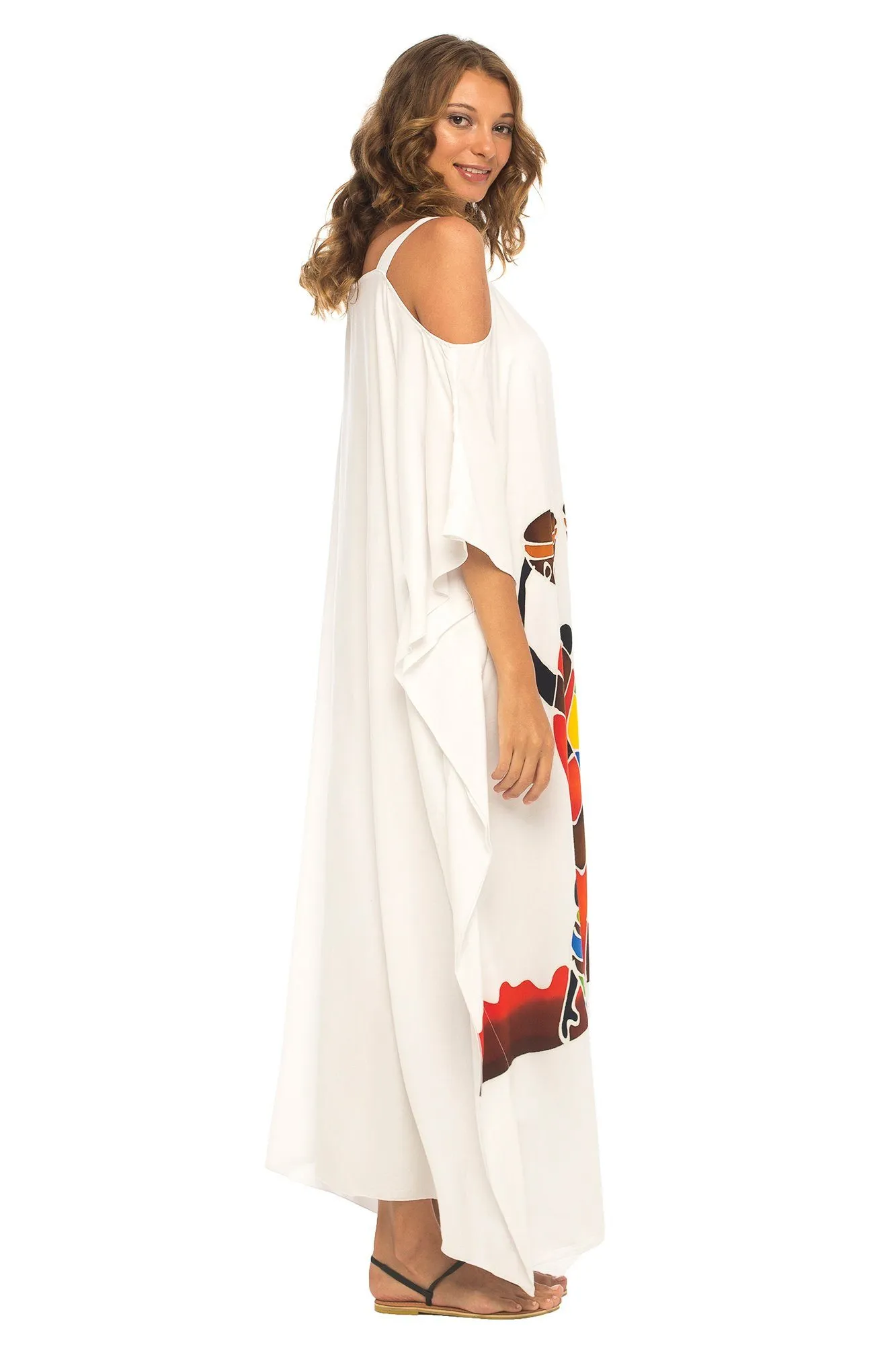 SHU-SHI Women's Kaftan Maxi Dress - Cold Shoulder, Casual Long Beach Cover-Up, Plus Size Caftan