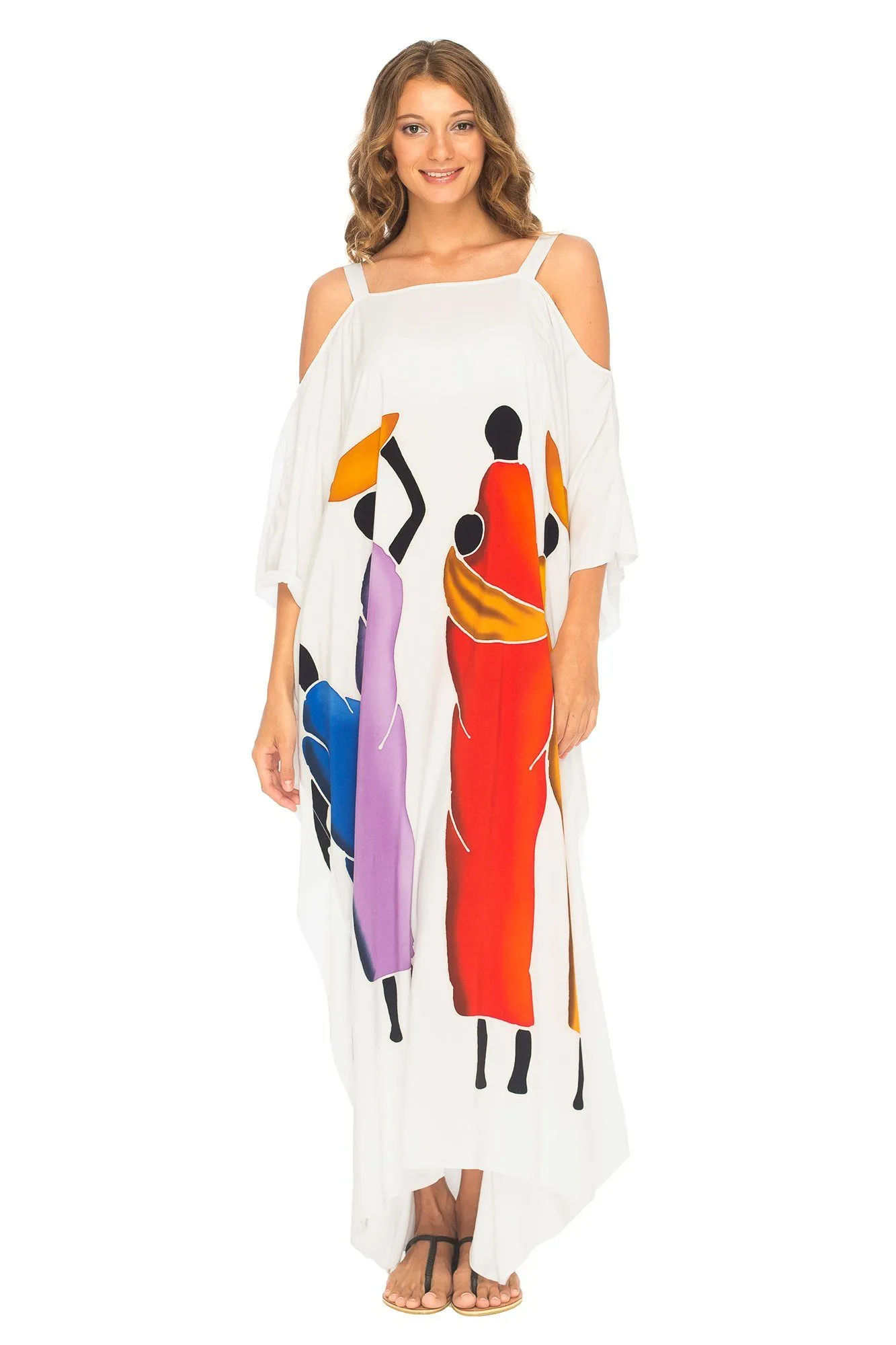 SHU-SHI Women's Kaftan Maxi Dress - Cold Shoulder, Casual Long Beach Cover-Up, Plus Size Caftan