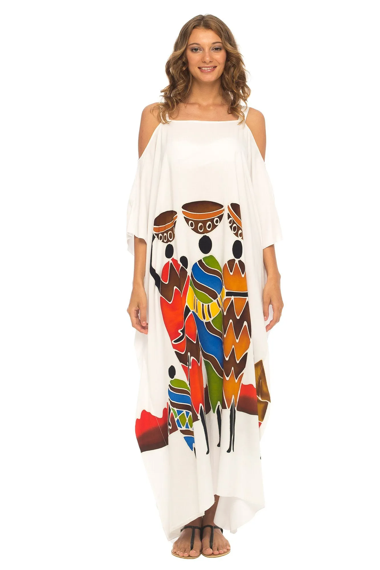 SHU-SHI Women's Kaftan Maxi Dress - Cold Shoulder, Casual Long Beach Cover-Up, Plus Size Caftan