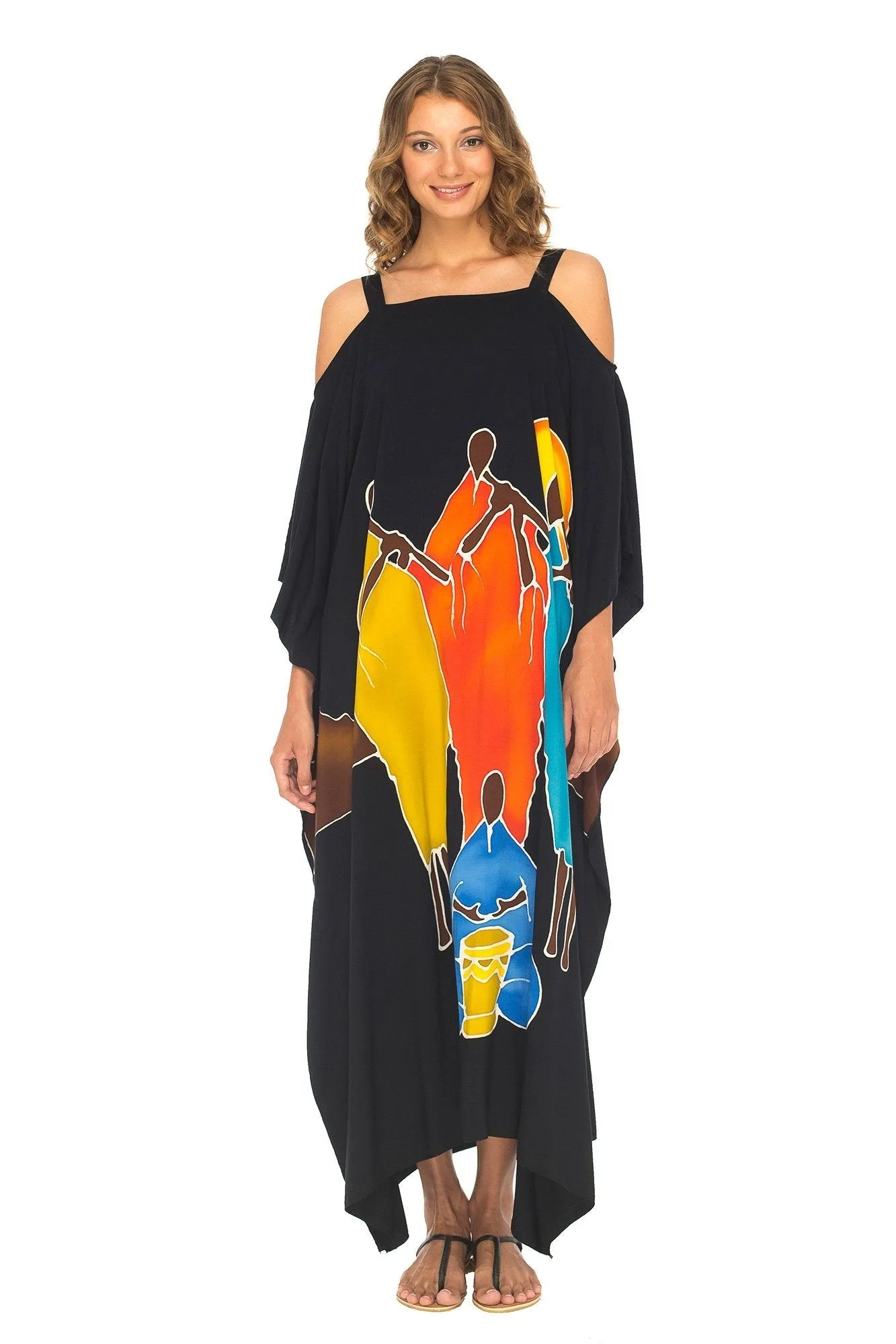 SHU-SHI Women's Kaftan Maxi Dress - Cold Shoulder, Casual Long Beach Cover-Up, Plus Size Caftan