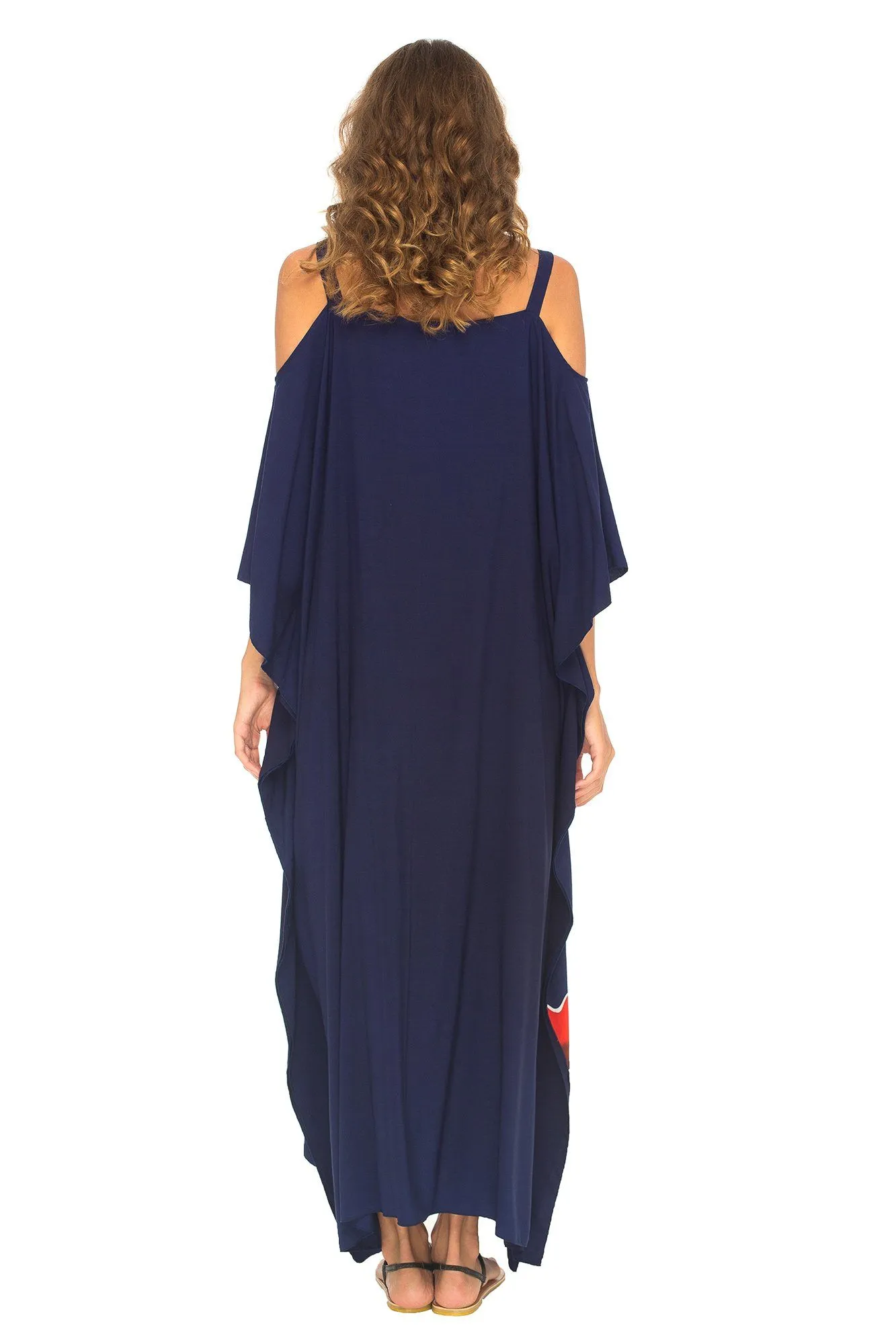 SHU-SHI Women's Kaftan Maxi Dress - Cold Shoulder, Casual Long Beach Cover-Up, Plus Size Caftan