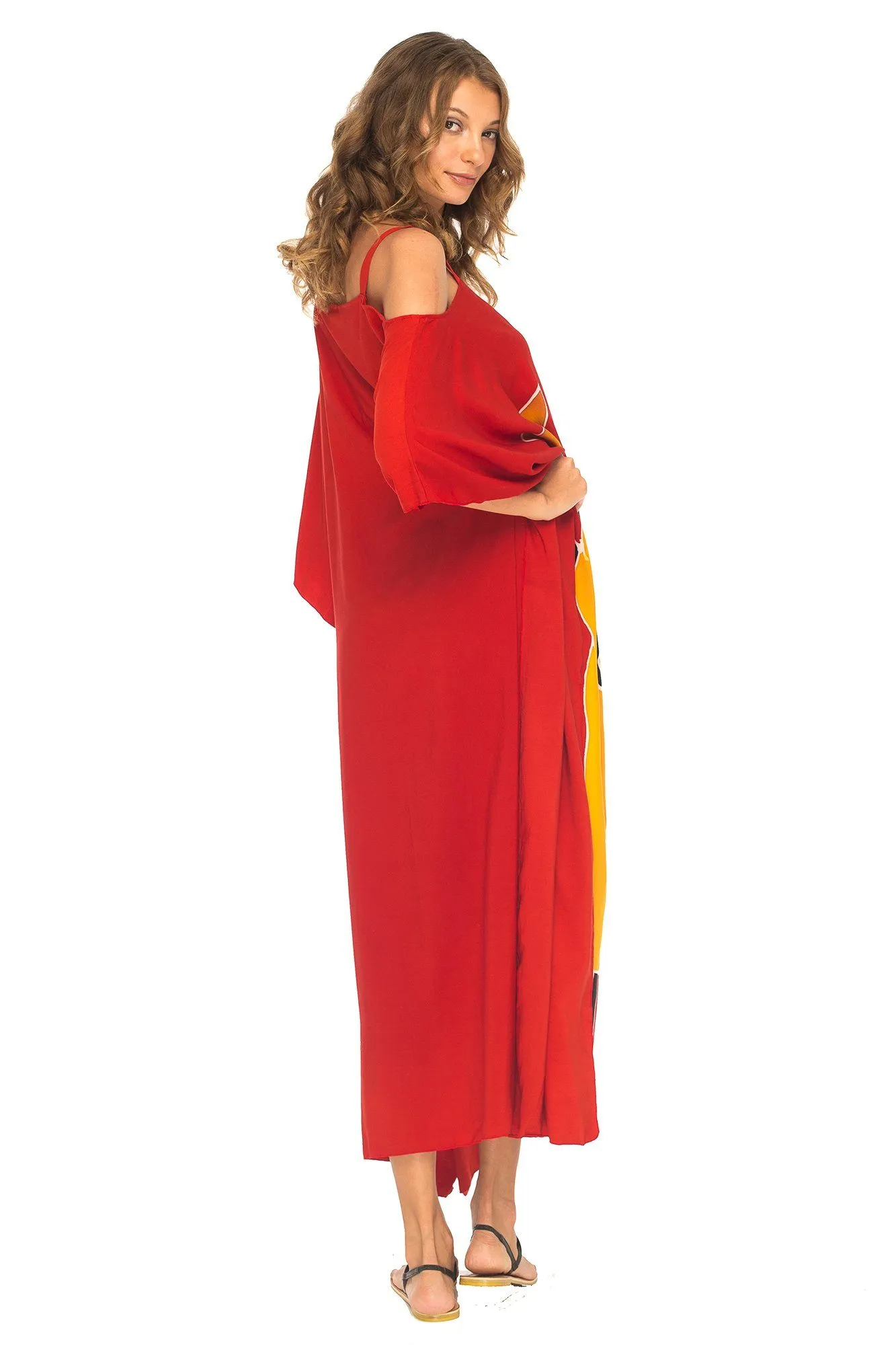 SHU-SHI Women's Kaftan Maxi Dress - Cold Shoulder, Casual Long Beach Cover-Up, Plus Size Caftan