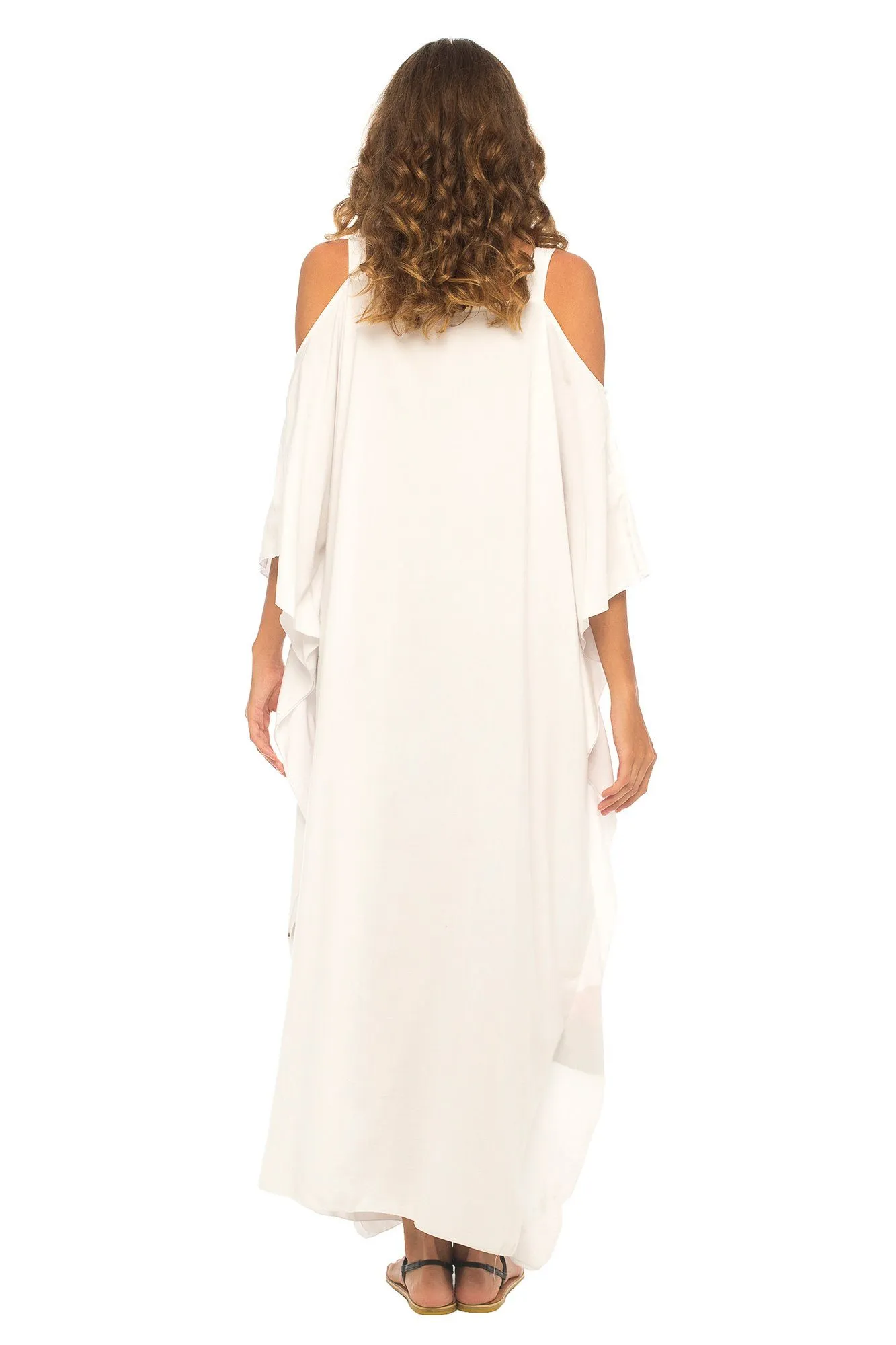 SHU-SHI Women's Kaftan Maxi Dress - Cold Shoulder, Casual Long Beach Cover-Up, Plus Size Caftan