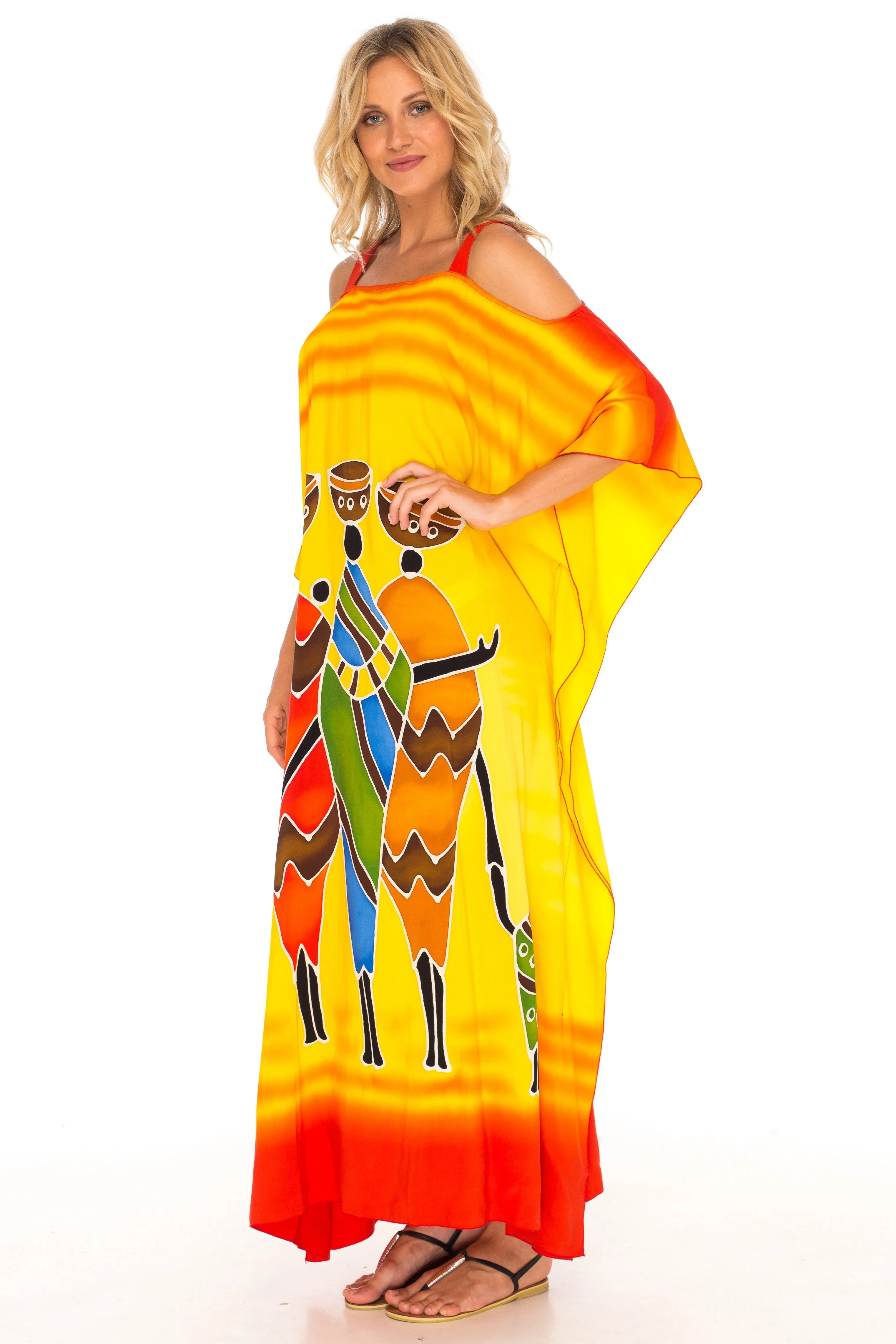 SHU-SHI Women's Kaftan Maxi Dress - Cold Shoulder, Casual Long Beach Cover-Up, Plus Size Caftan