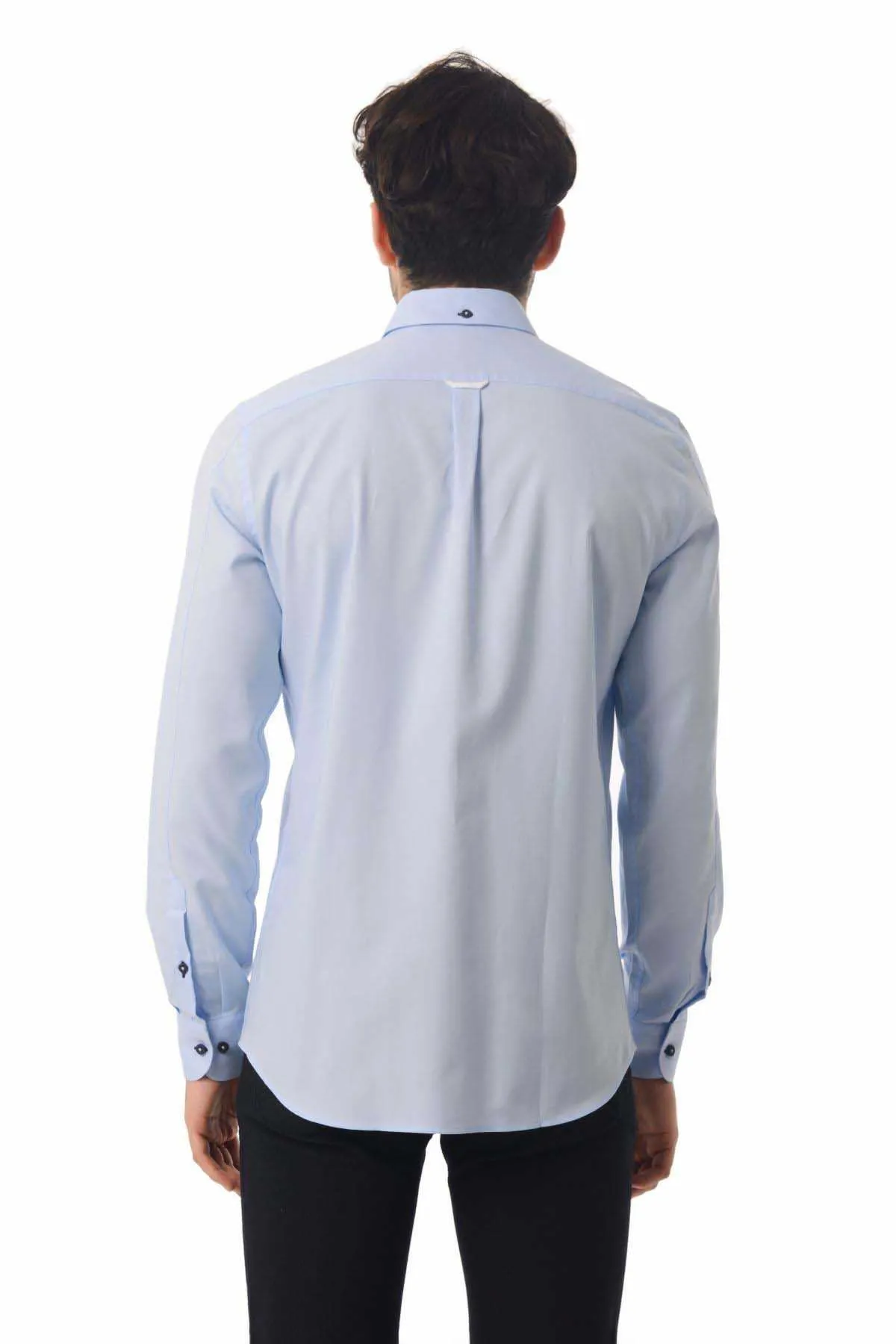 Slim Fit Long Sleeve Plain Cotton Casual Shirt, Ice Blue