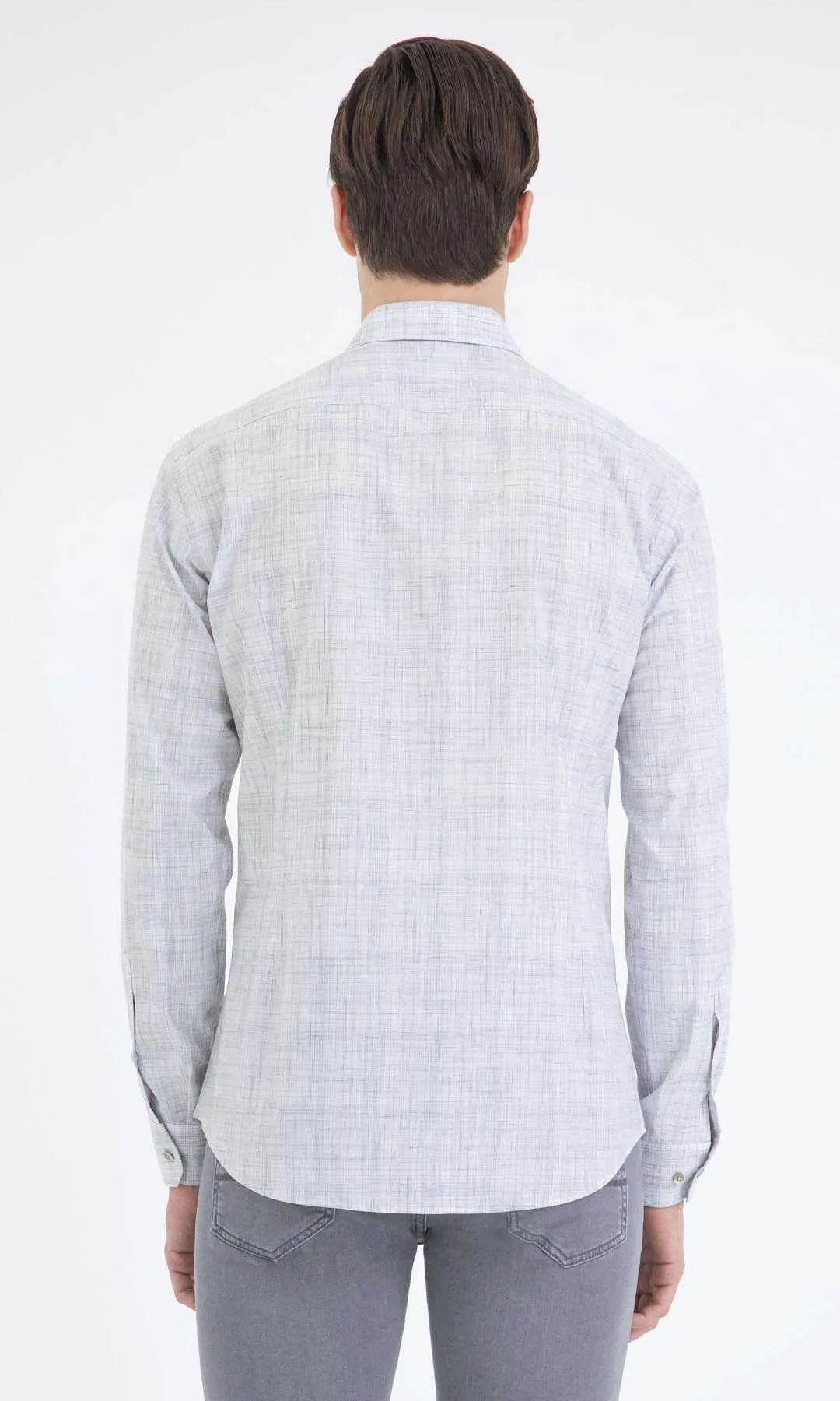 Slim Fit Patterned Cotton Casual Shirt, Light Gray.D