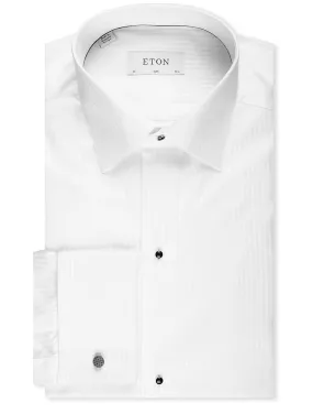 Slim Fit Striped Satin Tuxedo Shirt White