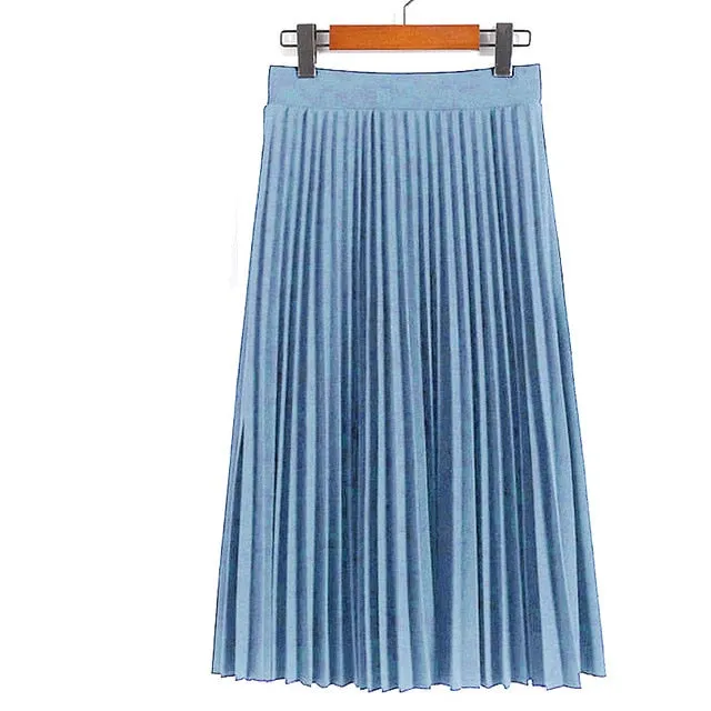 Spring Autumn Fashion Women's High Waist Pleated Solid Color Half Length Elastic Skirt